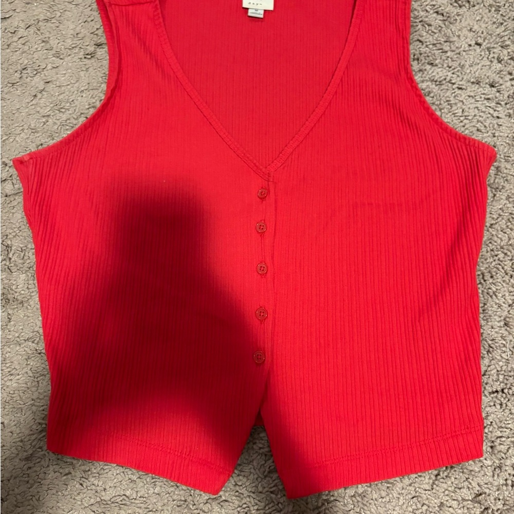 a new day Red Ribbed V-Neck Button vest